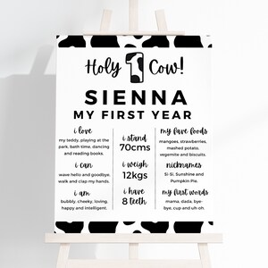 Kuh 1. Geburtstag Meilensteintafel, Schwarz & Weiß Poster (bearbeitbar)