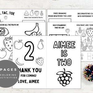 Twotti Frutti Activity And Colouring Pages, Girl 2nd Birthday Party Activity Booklet, Colouring and Activity Placement Template Kids, #TF2B