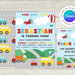 Editable Digital Invitation Transportation, Transport Birthday Invitation, Transport Party Invite, Cars and Trucks Party Birthday Invitation