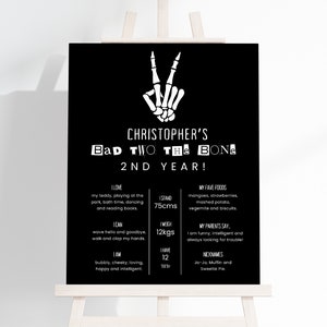 Bad Two The Bone Milestone Sign, Editable Boys 2nd Skeleton Halloween Birthday Party Milestone Sign Canva Template, Instant Download, #B2TB