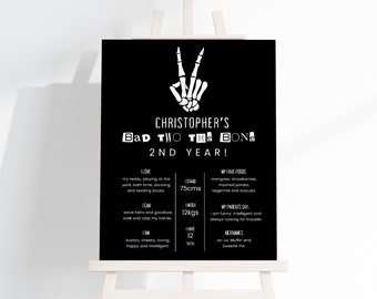 Bad Two The Bone 2nd Birthday Milestone Sign, Skeleton Halloween Party (Canva Template, Instant Download)
