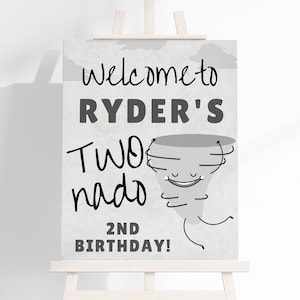 Twonado Birthday Party Welcome Sign, Weather 2nd Birthday Boy Decoration Sign, Tornado Instant Download DIY Editable Template, #TN2