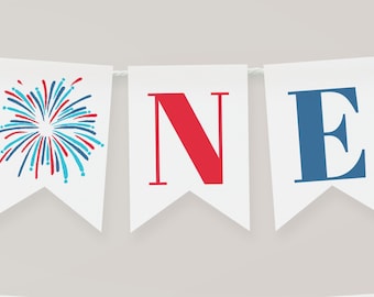 4th of July First Birthday Banner: Red, White, and Blue (Digital Download)