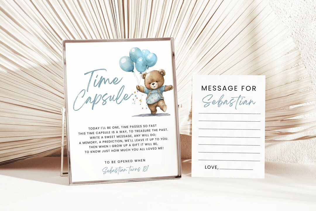 Beary First Birthday Time Capsule Sign Template, Teddy Bear 1st ...