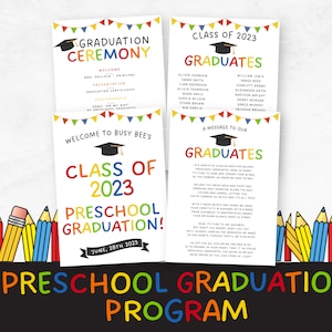 Preschool Graduation Program Editable Template, Printable Pre-K Canva Ceremony Program, Kindergarten Grad Party Celebration Timetable