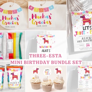 Three Esta Birthday Bundle Templates, 3rd Fiesta Birthday Decorations Kit, Mexican Third Party Theme Template Package, Instant Download
