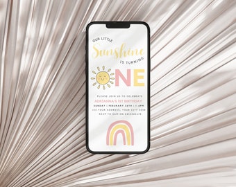 Sunshine 1st Birthday Invitation, Editable Evite Template