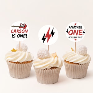 Editable Rock And Roll Cupcake Toppers, Another One Bites The Dust First Birthday Theme Printable Party Decor, Instant Download, #ABD