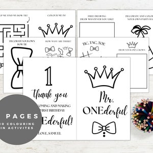 Mr Onederful Printable Birthday Party Colouring Pages, Editable 1st Birthday Coloring And Activity Placement Template For Kids, #MOF
