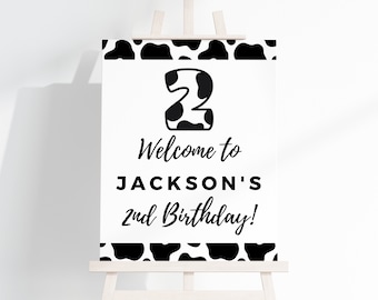 Editable Cow Party Welcome Sign, Holy Cow I'm Two 2nd Birthday Printable Decor, Farm Animal Party Theme Greeting Poster, DIY Template, #HC2