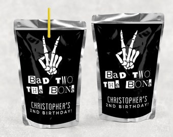 Bad Two The Bone Capri Sun Labels, Skeleton 2nd Birthday (DIY Canva Instant Download)