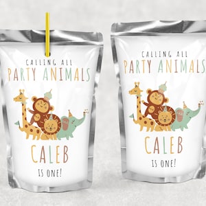 Party Animals Capri Sun Labels, Editable Wild One Zoo Safari Animals Capri Juice Pouch Label Template, DIY Canva Instant Download, #CAPA
