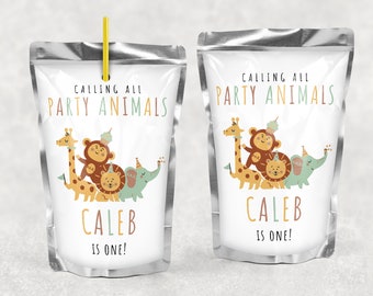 Party Animals Capri Sun Labels: Wild One Zoo Safari (DIY Canva Instant Download)