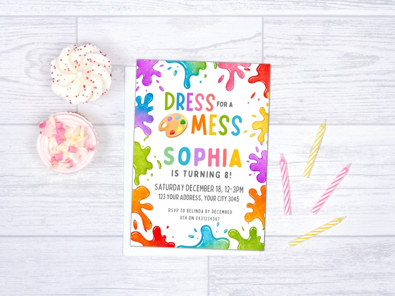 Editable Dress for A Mess Painting Birthday Invitation for Etsy