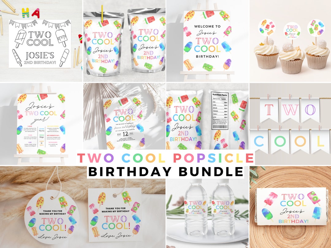 Two Cool Two Cool Popsicle 2nd Birthday Bundle, Editable Decorations Template ...