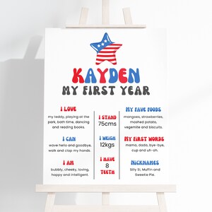 4th Of July First Birthday Milestone Sign, One American Dude 1st Birthday Milestone Board Template, Star USA Printable Decor Sign, #ADJUL