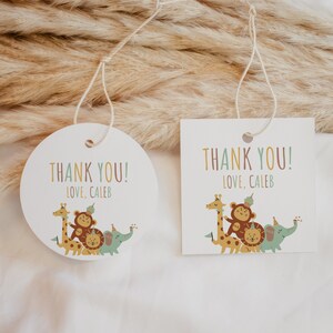 Calling All Party Animals Thank You Tags, Editable Wild One Zoo Safari Animals Printable Favor Tags, DIY Canva Instant Download, #CAPA