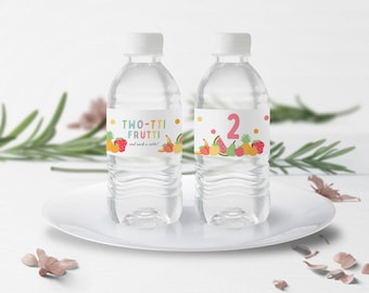 Etiquetas editables para botellas de agua Twotti Frutti, plantilla de envoltura de botella de agua para niña del segundo cumpleaños, decoraciones del segundo cumpleaños de Twotti Frutti, #TF2B