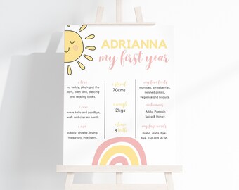 Sunshine Rainbow First Birthday Milestone Sign (Digital Download)