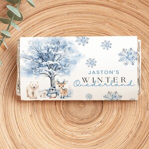 Winter Onederland Chocolate Bar Wrapper, Editable Blue Winter 1st Birthday Candy Bar Wrap Template, First Birthday Party Favors, #AAB1