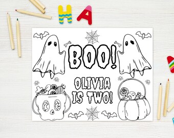 Kleurplaat 2e verjaardag Halloween, bedankje voor spookfeest (bewerkbare canvassjabloon)