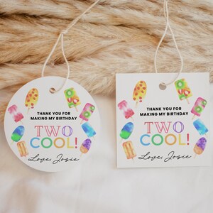 Zwei coole Popsicle Favor Tags, bearbeitbare 2nd Birthday Girl Regenbogen Sommer Party druckbare Danke Tags, DIY Canva, Instant Download, #TCP2
