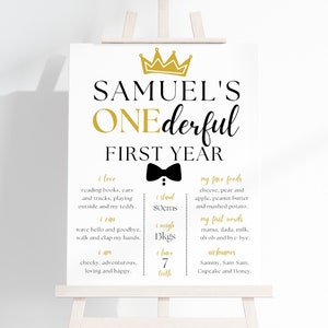 Mr Onederful Milestone Birthday Poster, 1st Birthday Boy Black and Gold Milestone Sign Template, Mr Onederful Birthday Decorations, #MOF
