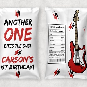 Rock And Roll Chip Bag Template, Another One Bites The Dust Printable First Birthday Party Favors,1st Rock Birthday Party, Editable #ABD