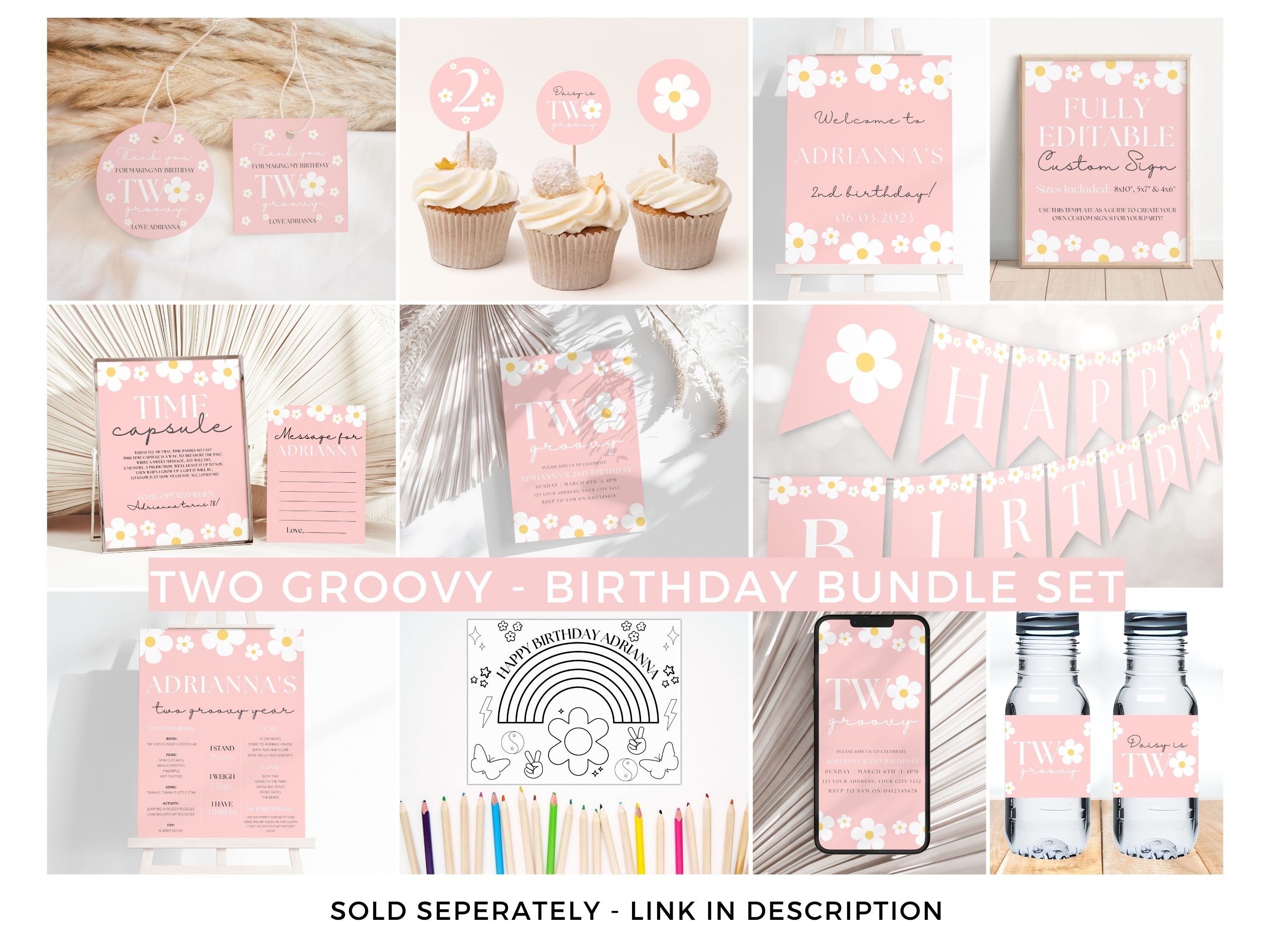 Two Groovy Coloring Page Party Favor, Editable Retro 2nd Birthday Party ...