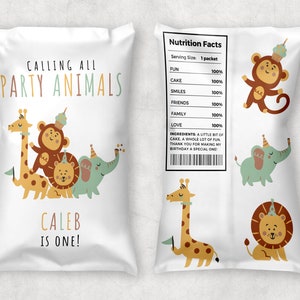 Party Animals Chip Bag Party Favors, Editable Calling All Party Animals Zoo Safari Chip Bag Template, DIY Canva Instant Download, #CAPA