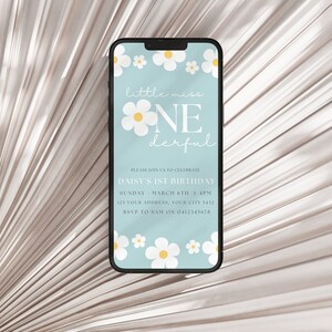 Floral Little Miss Onederful Birthday Evite, Editable Little Miss Onederful Electronic Birthday Invite, 1st Birthday Digital Evite #LMO