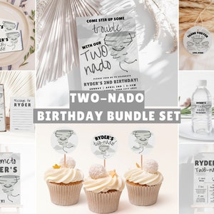 Twonado Geburtstag Dekorationen Kit, Junge 2.Geburtstag Wetter Theme Bundle, Tornado zweite Party Theme Template Kit, Twonado Party Decor