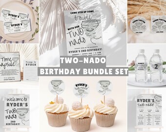 Twonado Birthday Decorations Kit, Boy 2nd Birthday Weather Theme Bundle, Tornado Second Party Theme Template Kit, Twonado Party Decor