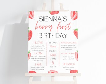 Strawberry First Birthday Milestone Sign Template (Digital Download)