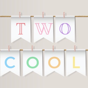 Two Cool Popsicle Birthday Banner Template, Editable 2nd Birthday Girl Rainbow Summer Party Printable Bunting, Canva Instant Download, #TCP2