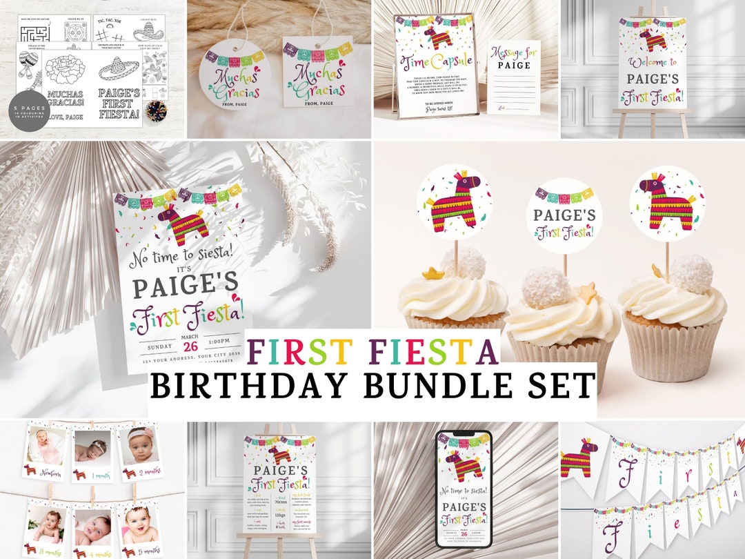 Editable First Fiesta Birthday Invitation Bundle (digital Download) - Etsy