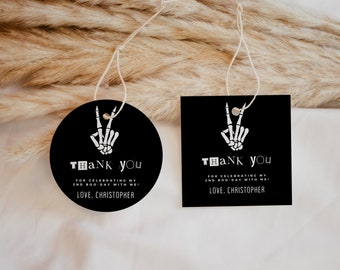 Bad Two The Bone Halloween Thank You Tags, Skeleton Birthday (Instant Download)