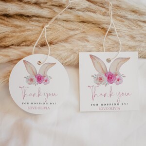 Some Bunny Is One Pink First Birthday Favor Tags, Editable Bunny Birthday Thank You Tags, Pink 1st Birthday Girl Party Favor Tags, #ESB