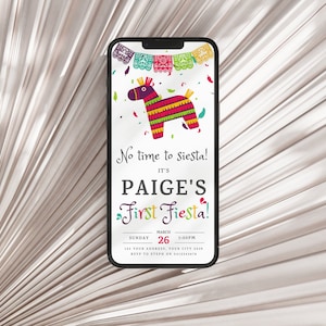 First Fiesta Text Birthday Invitation, Editable Electronic 1st Birthday Evite, Girl Birthday Text Message Invite Mexican Fiesta Theme, #FFO