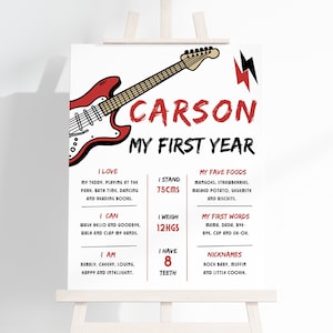 Signo de hito del primer cumpleaños del rock and roll, otro muerde el polvo 1er cumpleaños plantilla de póster de hito imprimible, bricolaje editable, #ABD