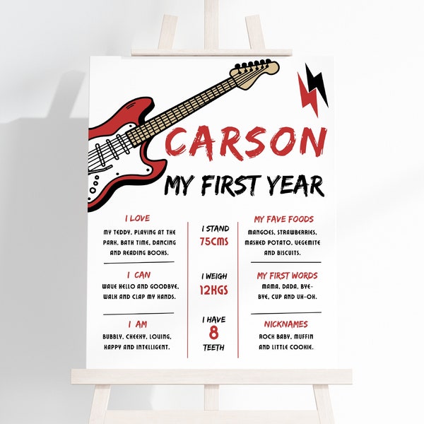 Rock And Roll First Birthday Milestone Sign, Another One Bites The Dust 1st Birthday Printable Milestone Poster Template, Editable DIY, #ABD