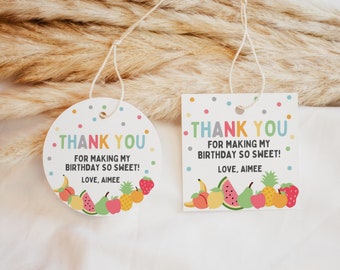 Editable Twotti Frutti Thank You Tags, 2nd Birthday Girl Tropical Summer Fruit Birthday Party Favor Tags, Digital Instant Download, #TF2B