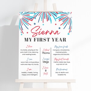 4th Of July Fist Birthday Milestone Sign Template, Red White And Blue Fireworks 1st Birthday Printable Decor Sign, Instant Download, #4JUL