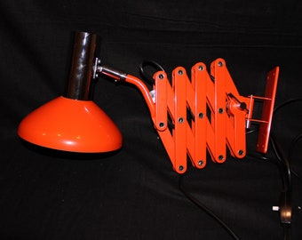 Rare 70s hustadt scissor lamp, wall mounting, orange chrome