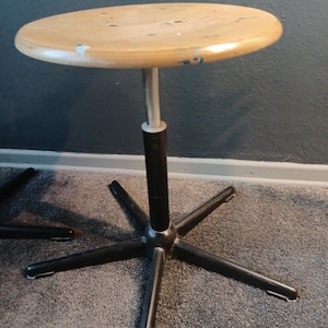 70s vintage stool, workshop stool, retro work stool, wood & metal