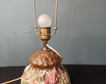 Antique majolica table lamp with floral ornaments