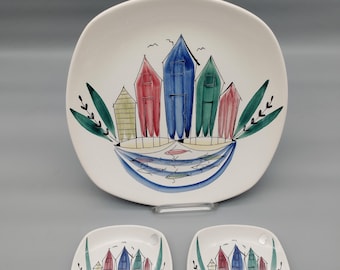 Seltenes Set Inga Waag Handpainted Starvangerflint Norway. Zwei kleine ein großer Teller