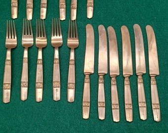 16 pieces S. Thailand cutlery made of brass, 5 spoons, 5 forks and 6 knives.
