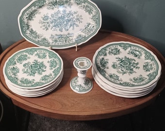 Villeroy & Boch Mettlach Fasan in grün Ergänzungsstücke, Frühstücksteller, Speiseteller, Pastateller, Platte und Kerzenständer