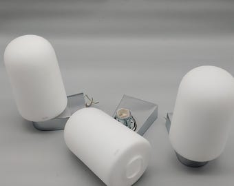 Set of 3 vintage Keuco mirror lights, opal glass wall lights, retro bathroom lights